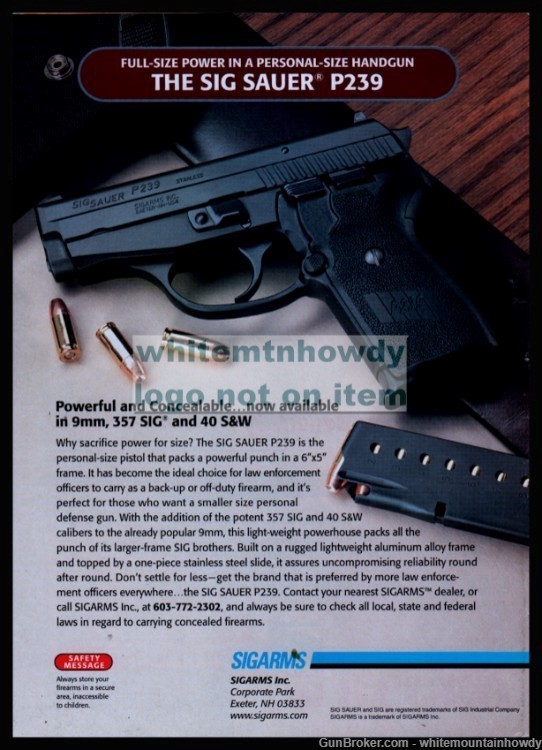 1997 SIG Sauer P239 Pistol SIGARMS  Original PRINT AD-img-0