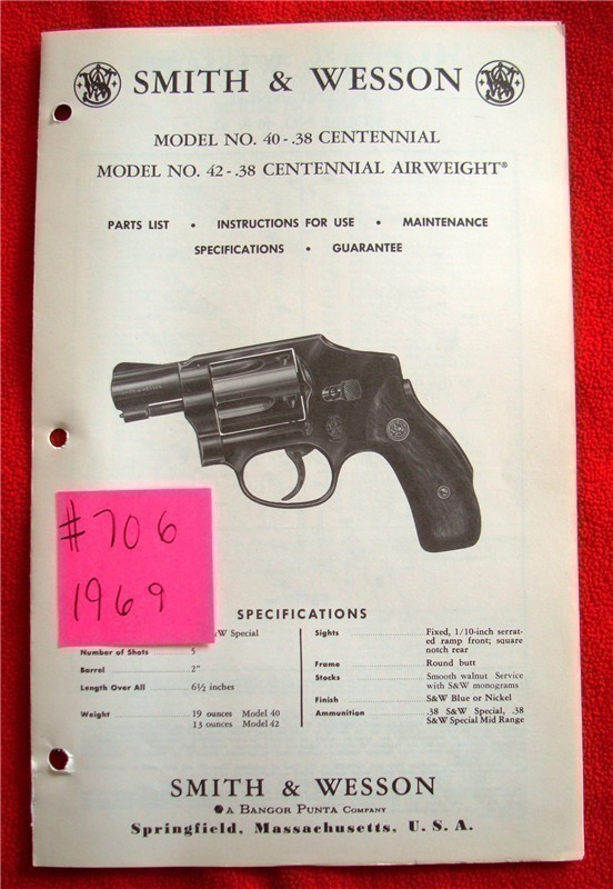 Original S&W Model No 40 Owners Instruction Manual-img-0