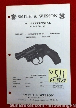 Orig S&W Model 40 Owners Instruction Manual 1970-img-0