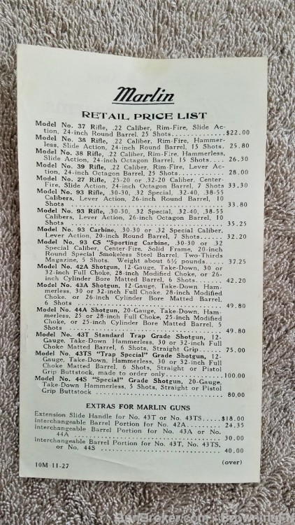 Original Marlin Retail Price List 1927-img-1
