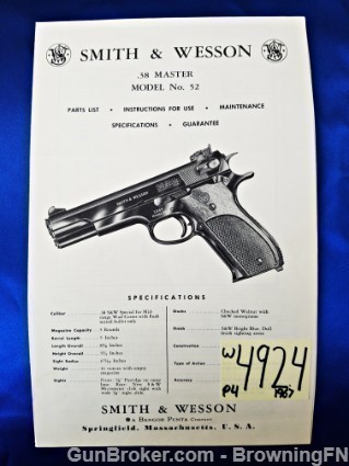 Original S&W Model 52 Owners Manual 1967-img-0