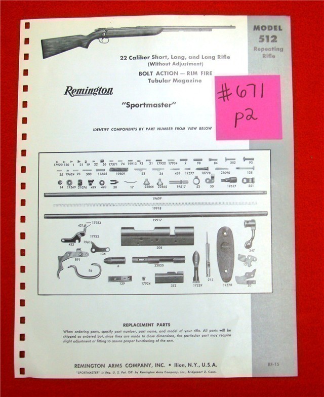 Orig Remington Model 512 Parts List Schematic-img-0