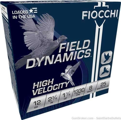 Fiocchi Field Dynamics 12 Gauge 2.75" 1330fps. 1 1/4oz. #8 - 25 Rounds-img-0
