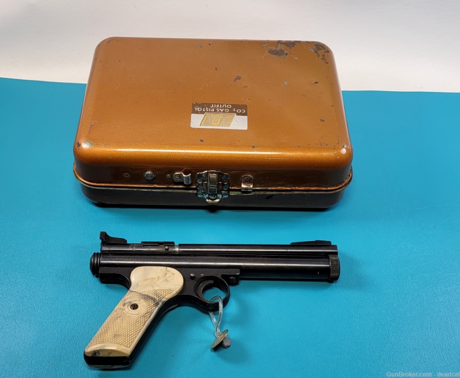Hawthorne Crosman Model 150 Air Gun Gas Pistol Metal Case + Provenance    -img-0