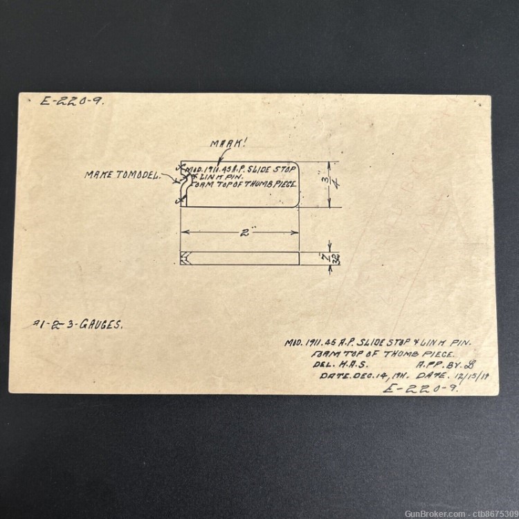  Colt 1911 Gauge Drawing for Slide Stop & Link Pin, Thumb Piece-img-0