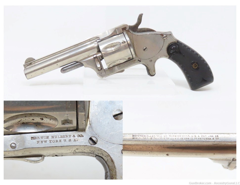 c1880 MERWIN & HULBERT .38 S&W 5-Shot Revolver MH&Co Cocker Spaniel Antique-img-0