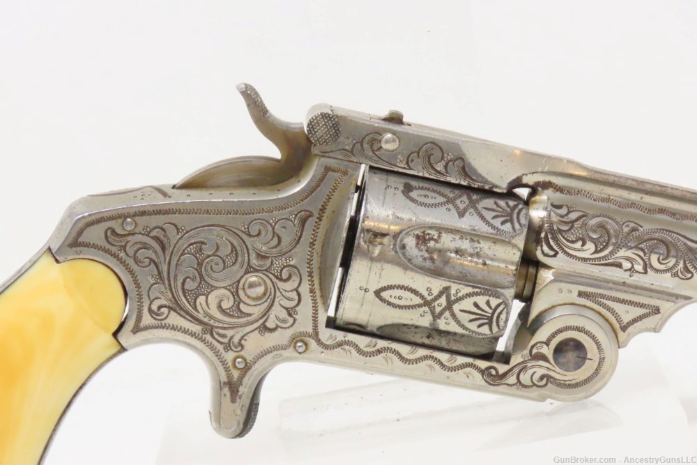 ENGRAVED NICKEL & IVORY SMITH & WESSON .38 Single Action Revolver   Antique-img-16