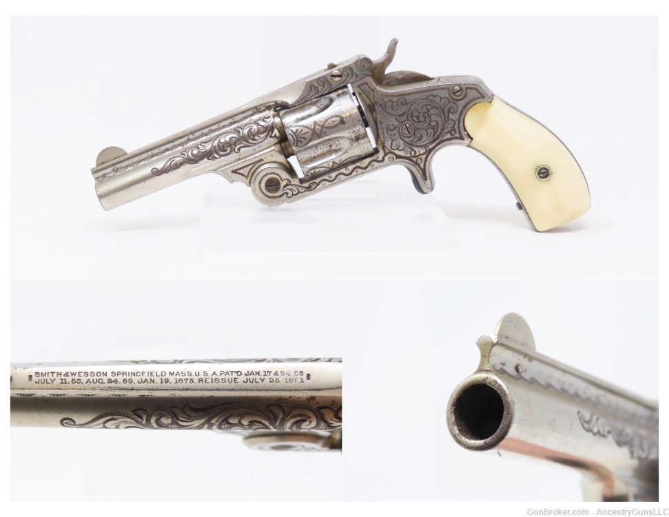 ENGRAVED NICKEL & IVORY SMITH & WESSON .38 Single Action Revolver   Antique-img-0