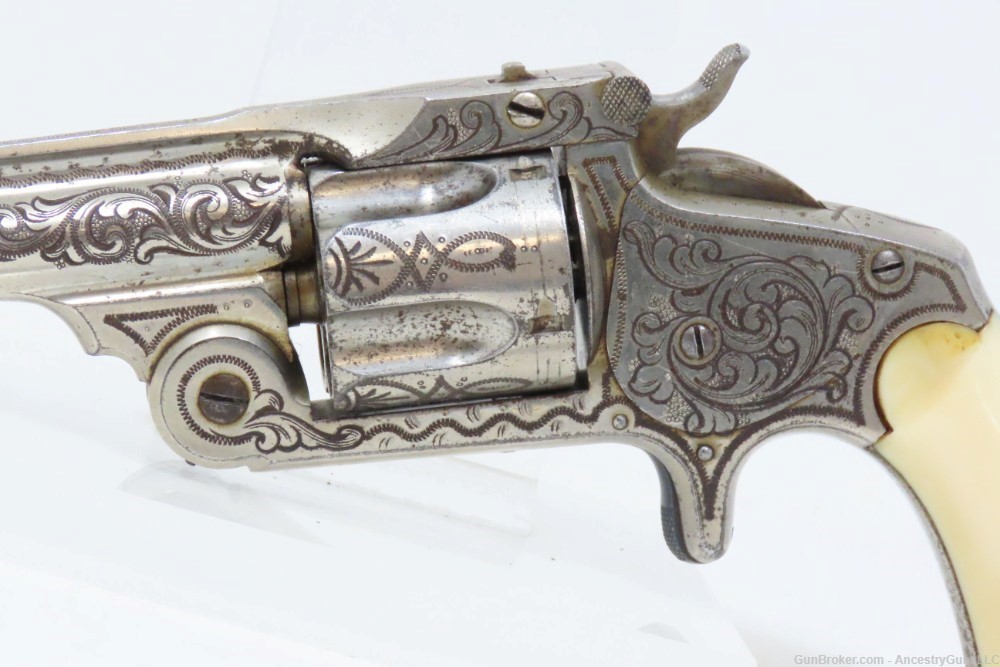 ENGRAVED NICKEL & IVORY SMITH & WESSON .38 Single Action Revolver   Antique-img-3