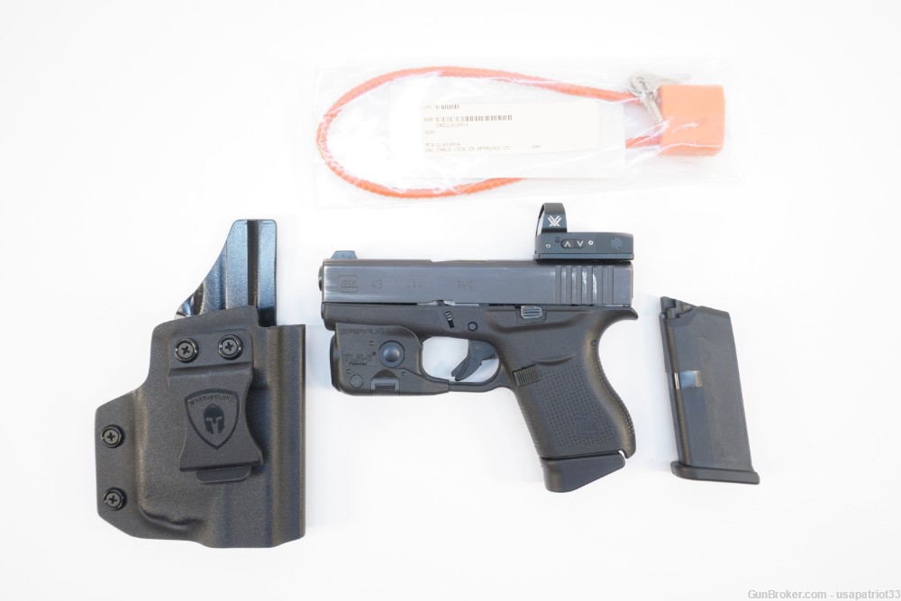 Glock 43 9mm 6-rd. w/ Vortex Venom, Streamlgiht TLR-6, IWB Holster, 2x mags-img-0