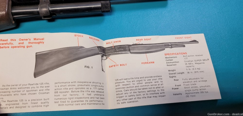 Scarce Crosman Model 125 Rawhide Air Rifle BB + Box & Provenance c. 1973-img-3
