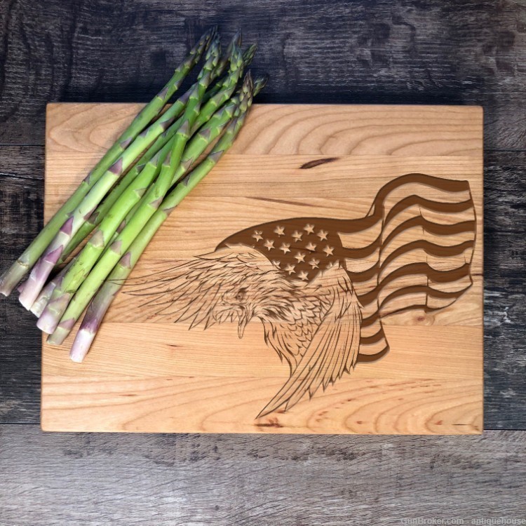 Flag and Eagle Cherry Cutting Board. Engraved Board. Gift for Him. -img-0