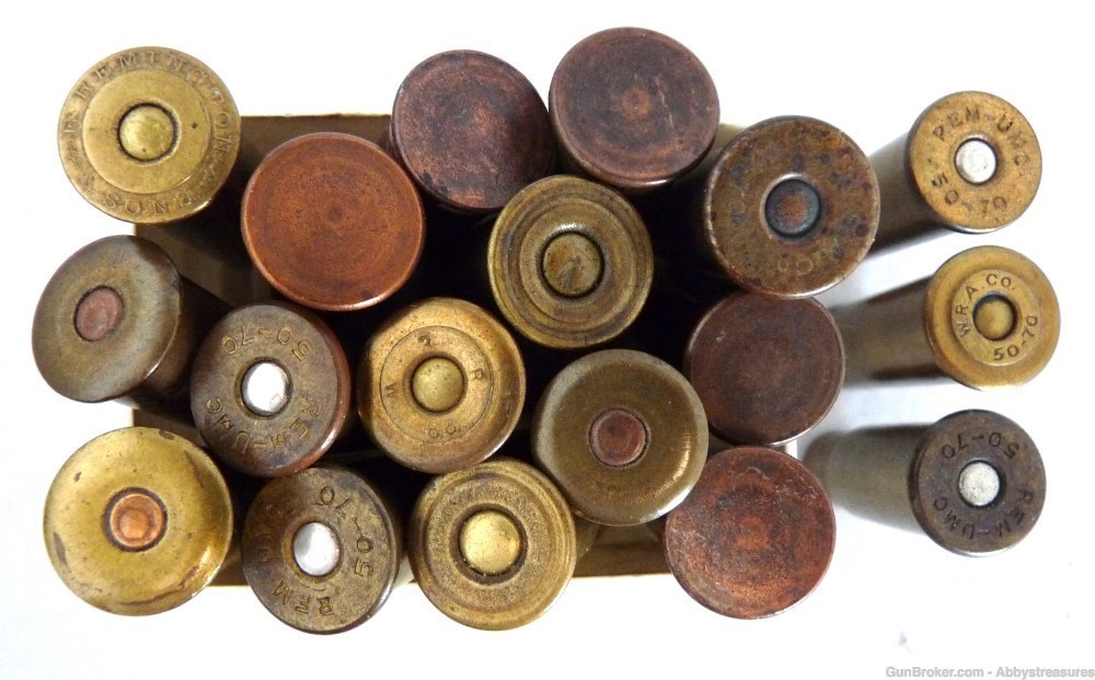 18 antique Cal 50-70 cartridges WRACO board dummy raised REM carbine-img-1