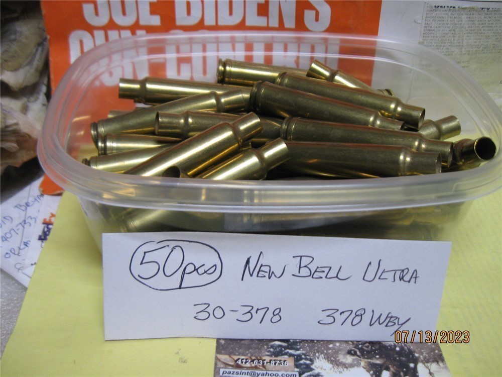 50 pcs New 378 Wby Bell Ultra Brass,  30-378 Headstamp; have many more too-img-0