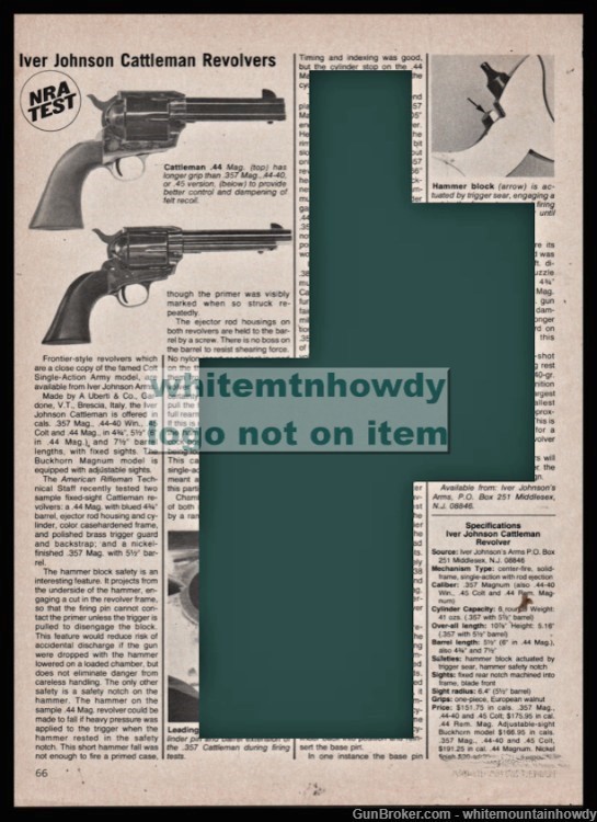 1978 IVER JOHNSON Cattleman Revolvers NRA Gun Test Evaluation Article-img-0