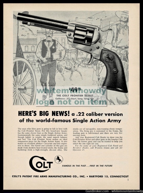 1957 COLT Frontier Scout Vintage Revolver PRINT AD Sheriff Old Wst-img-0