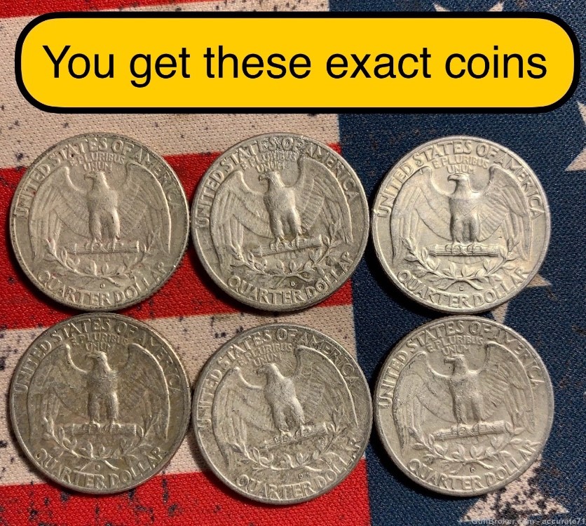 6- 1963D 90% Silver Washington Quarters $1.50 Face Value coins lot 10-img-1