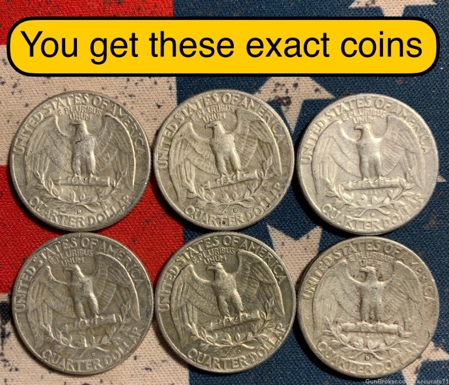 6- 1962D 90% Silver Washington Quarters $1.50 Face Value Coins Lot 10-img-1