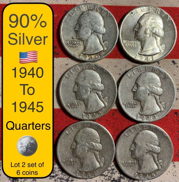 1940 to 1945 90% Silver Washington Quarters $1.50 Face lot 2 -img-0