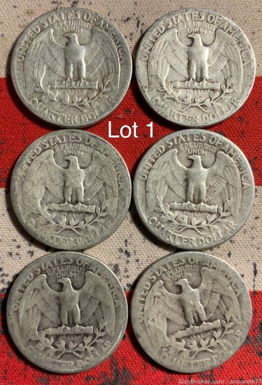 6- 90% Silver Washington Quarters 1940 - 1945 6 coins Lot 1-img-1