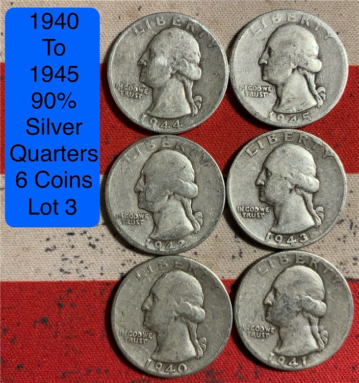 6- 90% Silver Quarters 1940-1945-img-0
