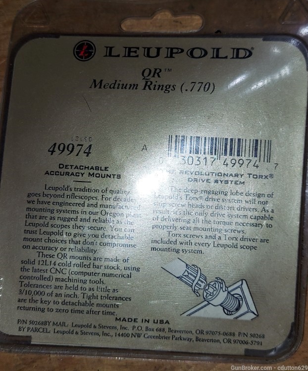 Leupold 49974 scope rings NOS .770 matte-img-1