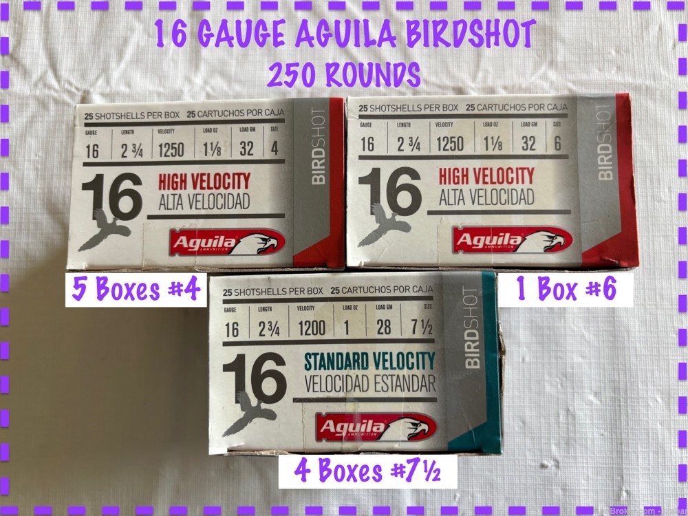 16 GAUGE AGUILA #4, #6 & #7½ Birdshot Shotgun Shells, 250 ROUNDS Total-img-0
