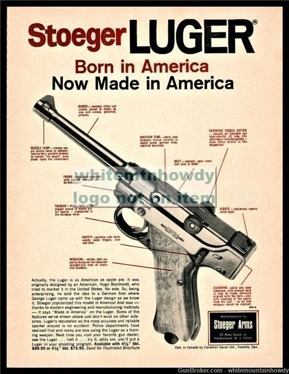 1970 STOEGER LUGER Pistol Mazde in America PRINT AD original advertising-img-0