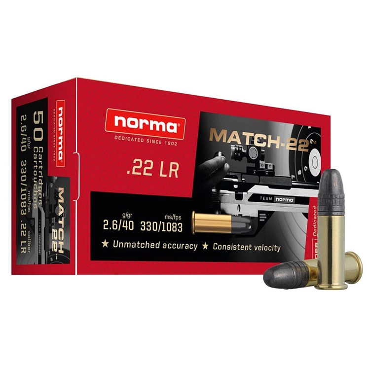 Norma Match-22 .22 LR 40gr Rimfire Ammo (50/box) 2425076-img-1