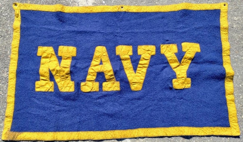 Vintage US Navy Large 30" x 50" Blue & Gold Felt Hanging Banner-img-0