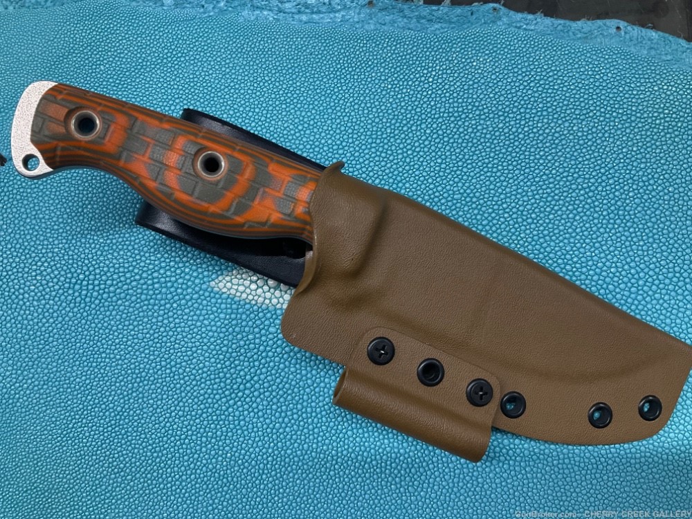 Custom BUSSE fixed blade SOB knife son of badger orange Zwelke sheath-img-8