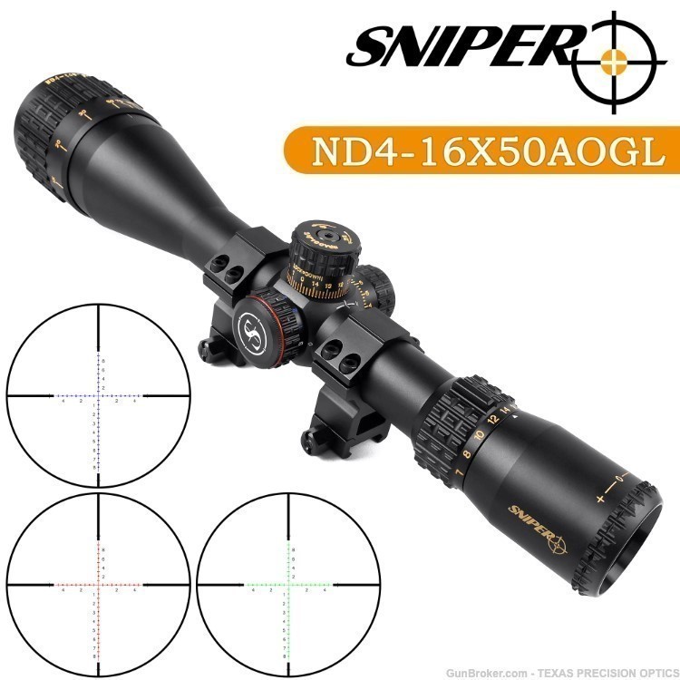 Sniper 4-16X50 Riflescope Illuminated Reticle 30mm tube Elevation Lock Ring-img-0