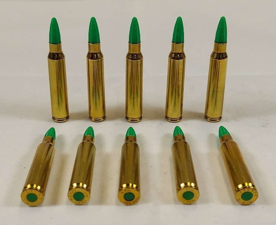 223 Remington / 5.56 NATO Brass Snap caps / Dummy Rounds -Set of 10 - Green-img-0