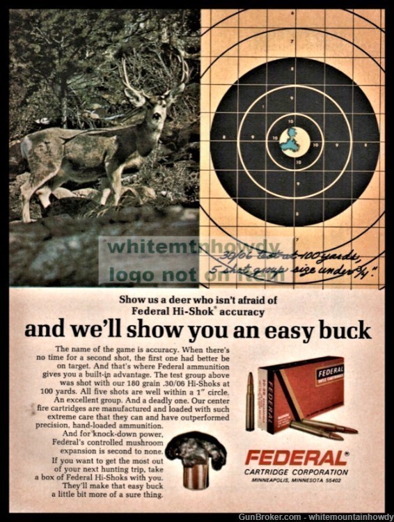 1969 FEDERAL Ammunition Hi-Shock Cartridge Vintage PRINT AD Deer Hunting-img-0
