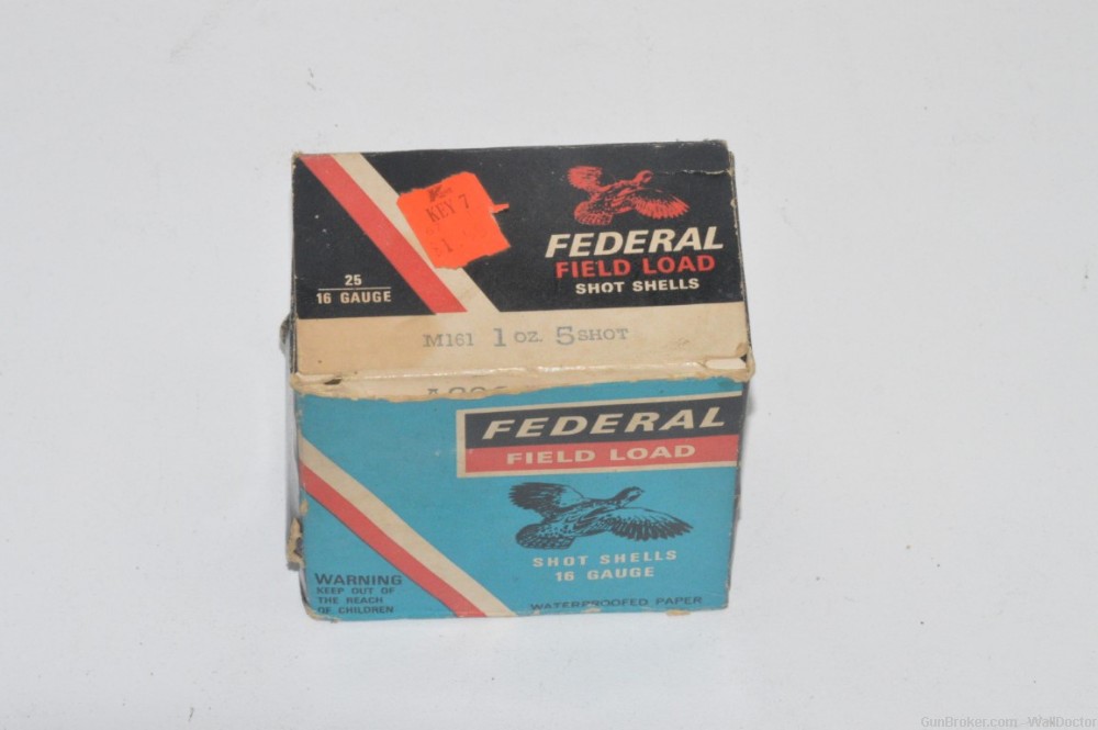 Box of antique Federal 16 gauge paper #5 shot shells-img-0