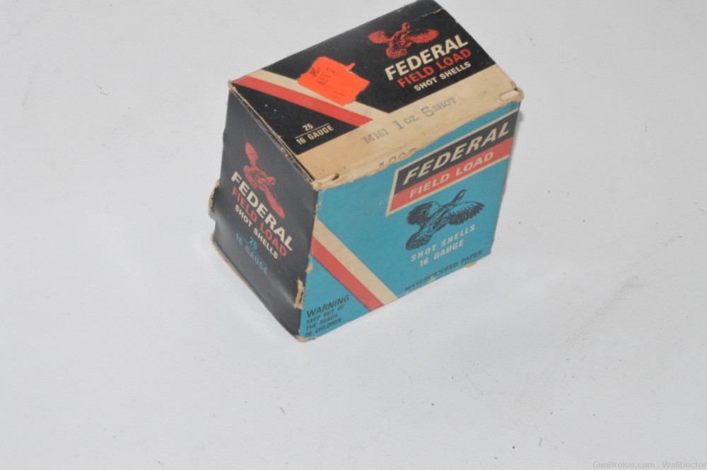 Box of antique Federal 16 gauge paper #5 shot shells-img-4