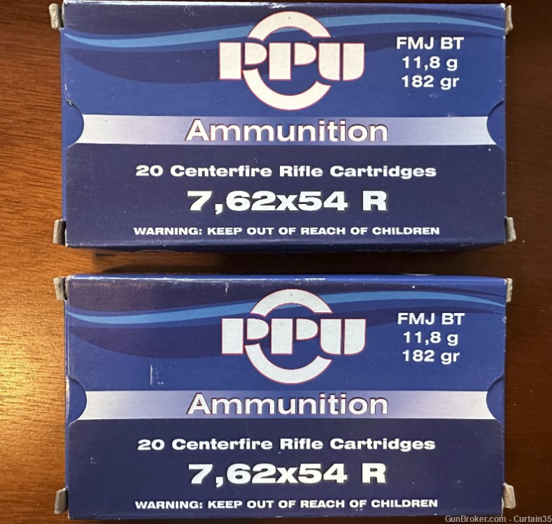 PPU Ammunition- 7.62x54R (182gr FMJ BT)- NEW! (40 rds ttl)- NON-CORROSIVE!-img-0