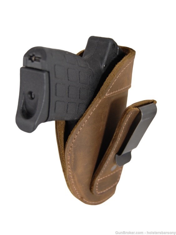 Barsony Brown Leather Tuckable Holster for 380 Ultra Compact Size 12 Right-img-0