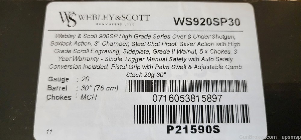 WEBLEY & SCOTT 900SP HIGH GRADE SERIES 20 GA O/U SHOTGUN-img-17