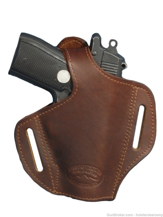 Barsony Brown Leather Pancake Holster Kimber Micro 9mm, Colt Mustang right-img-0