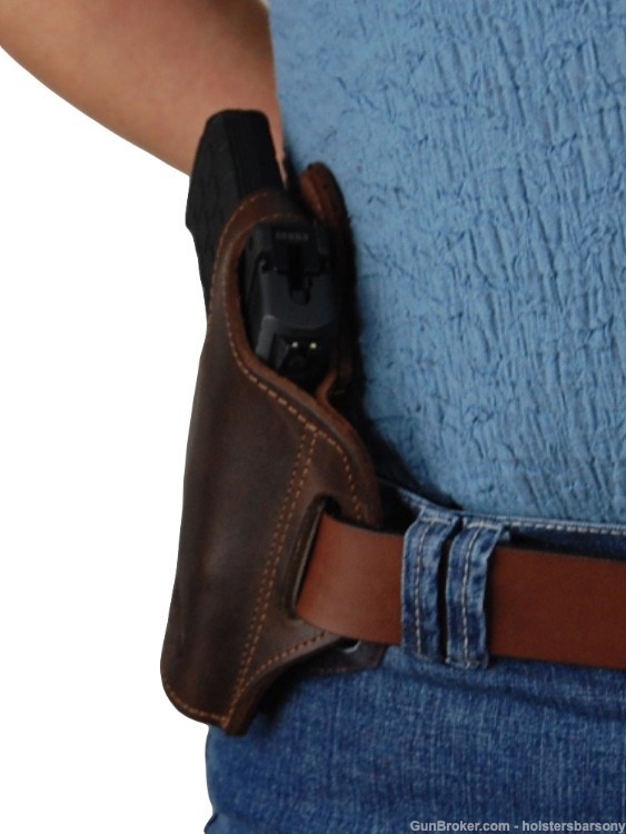 Barsony Brown Leather Pancake Holster Kimber Micro 9mm, Colt Mustang right-img-3