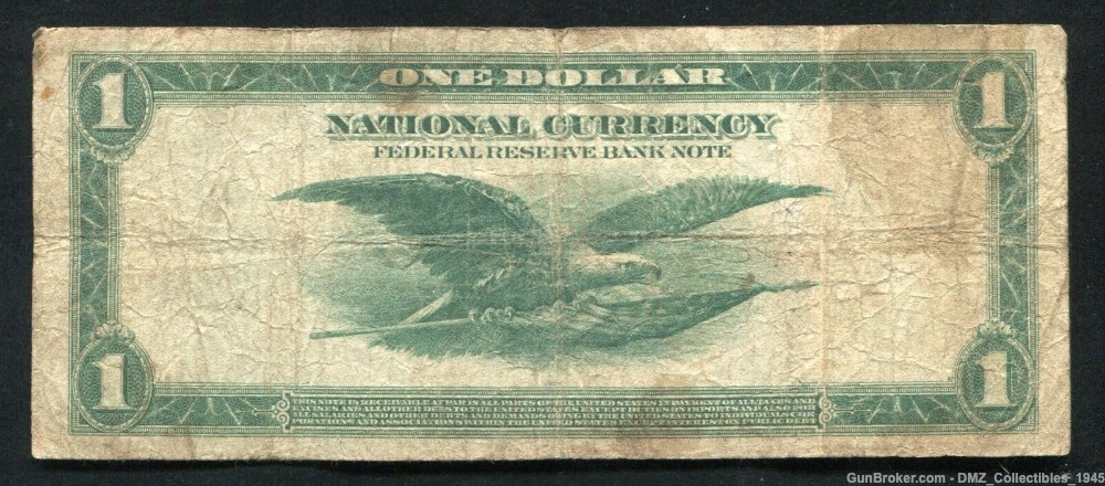1918 $1 Federal Reserve Bank Note Money Currency-img-1
