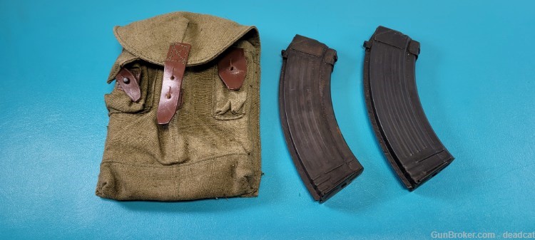 Vintage Polish Two AK-47 Rifle Magazines Steel Mags with Carry Case Pouch-img-0