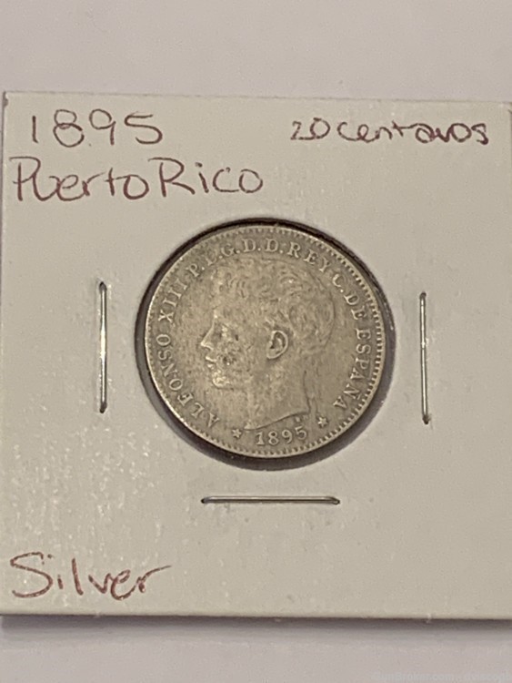 1895 Puerto Rico 20 centavos - AU detail, great condition, silver -img-0