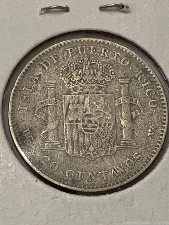1895 Puerto Rico 20 centavos - AU detail, great condition, silver -img-3