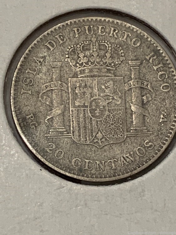 1895 Puerto Rico 20 centavos - AU detail, great condition, silver -img-2