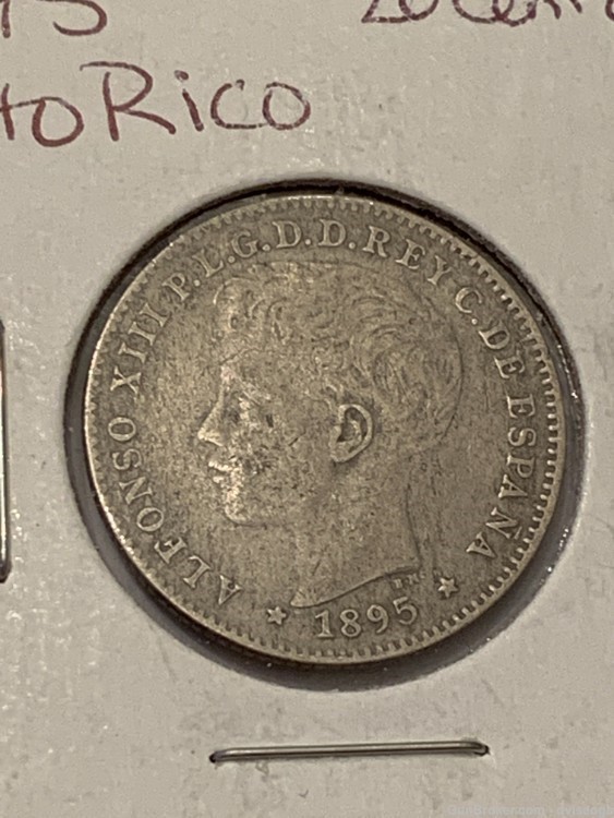 1895 Puerto Rico 20 centavos - AU detail, great condition, silver -img-1