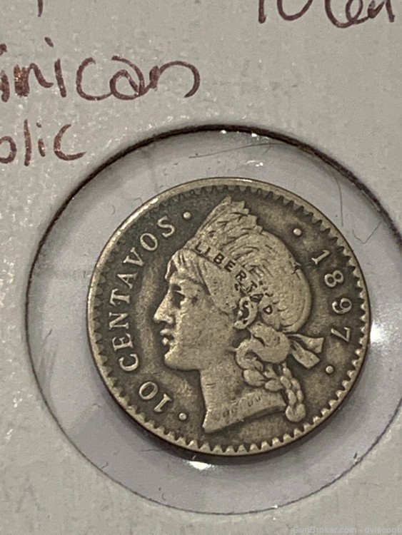 1897 Dominican Republic 10 centavos - AU/BU detail, great condition, silver-img-1
