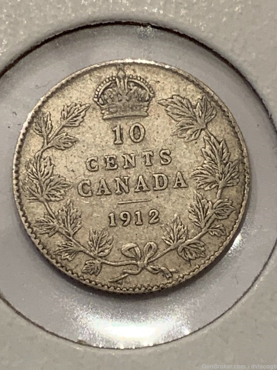 1912 Canada 10 cent - AU  Details, great condition, silver -img-2