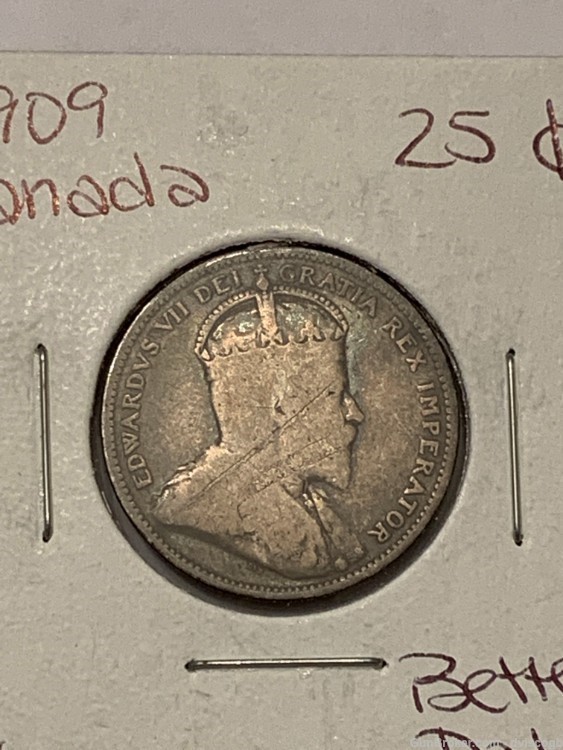 1909 Canada 25 cent - F\XF\AU detail, silver -img-1